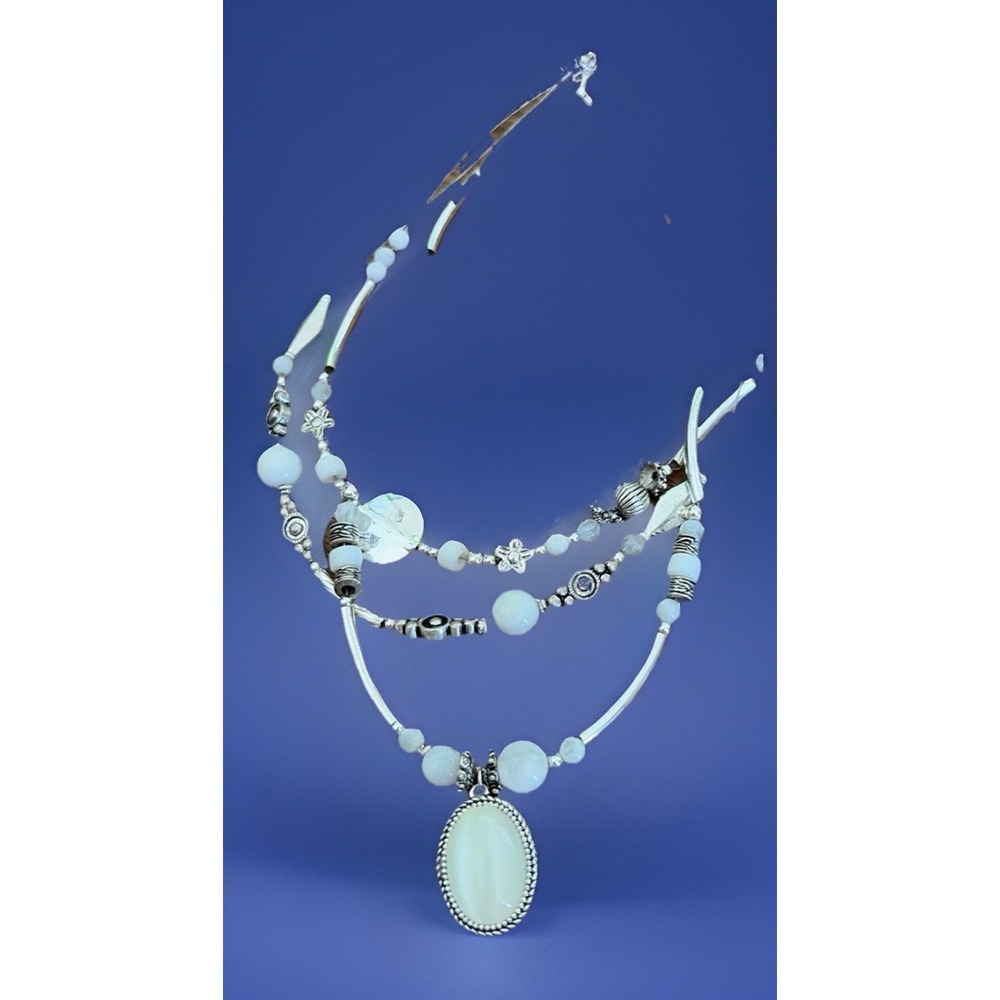 Avon Howlite Beads/wire layer Opal Necklace-SP Signed